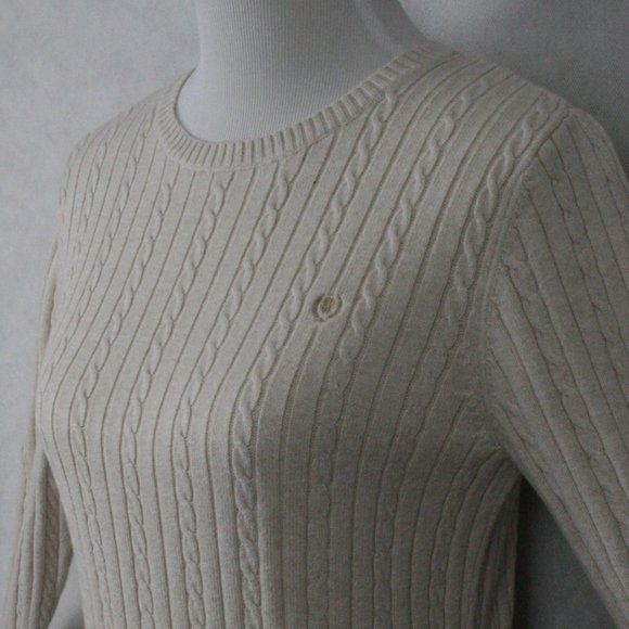 IZOD Light Cream Cotton Medium Knit Cable Sweater SZ M EUC - Picture 2 of 9